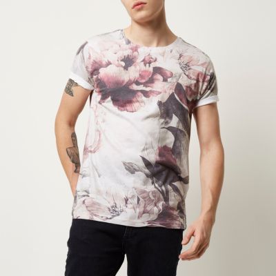White faded floral print t-shirt